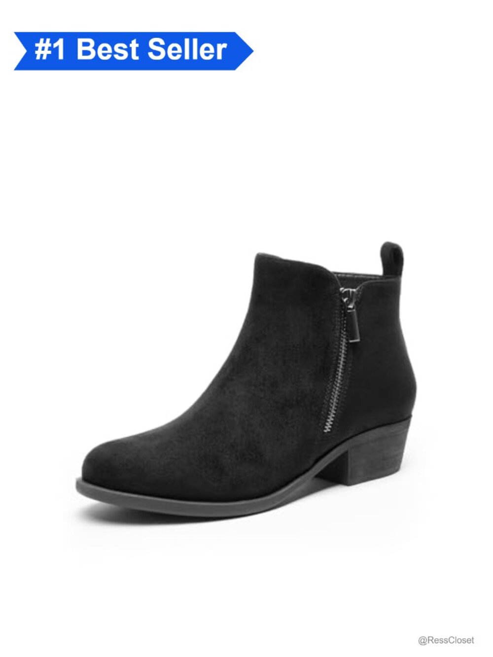 Faux Suede Ankle Boots Low Chunky Heel Dual Zipper Comfy Everyday
